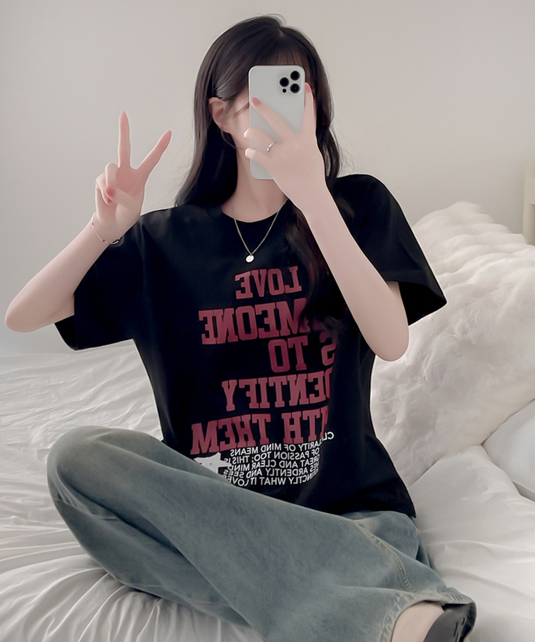 英字レタリング半袖Tシャツ BLACK