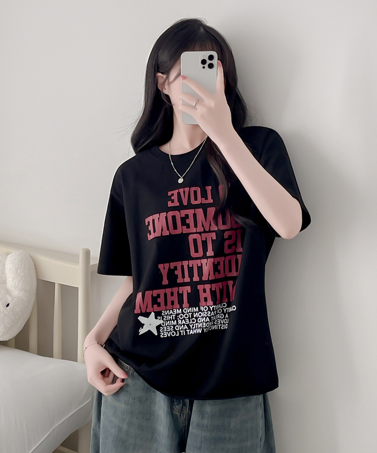 英字レタリング半袖Tシャツ BLACK