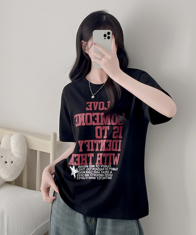 英字レタリング半袖Tシャツ BLACK
