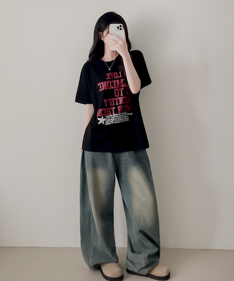 英字レタリング半袖Tシャツ BLACK