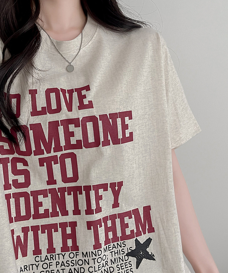 英字レタリング半袖Tシャツ OATMEAL