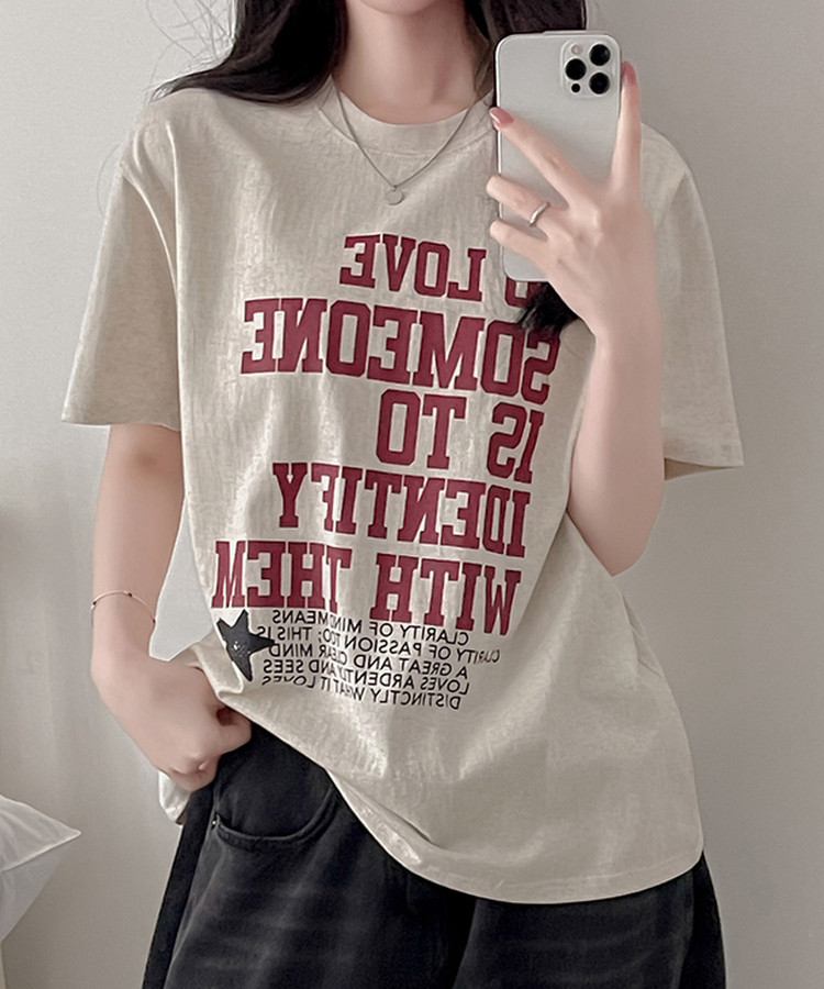 英字レタリング半袖Tシャツ OATMEAL