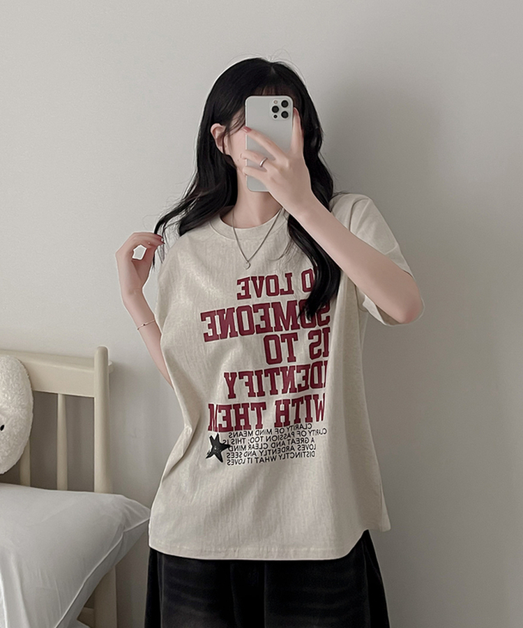 英字レタリング半袖Tシャツ OATMEAL