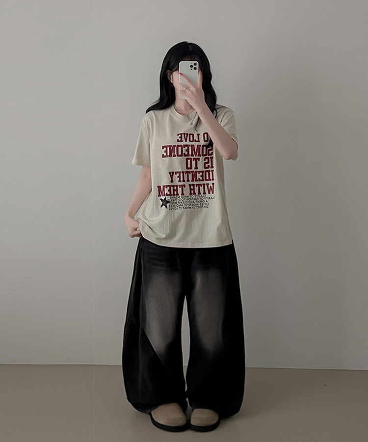 英字レタリング半袖Tシャツ OATMEAL