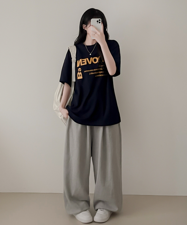 カジュアルレタリング半袖Tシャツ NAVY