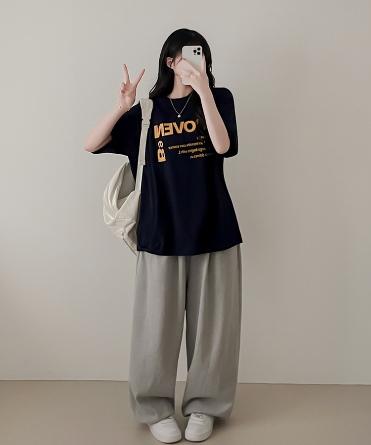 カジュアルレタリング半袖Tシャツ NAVY