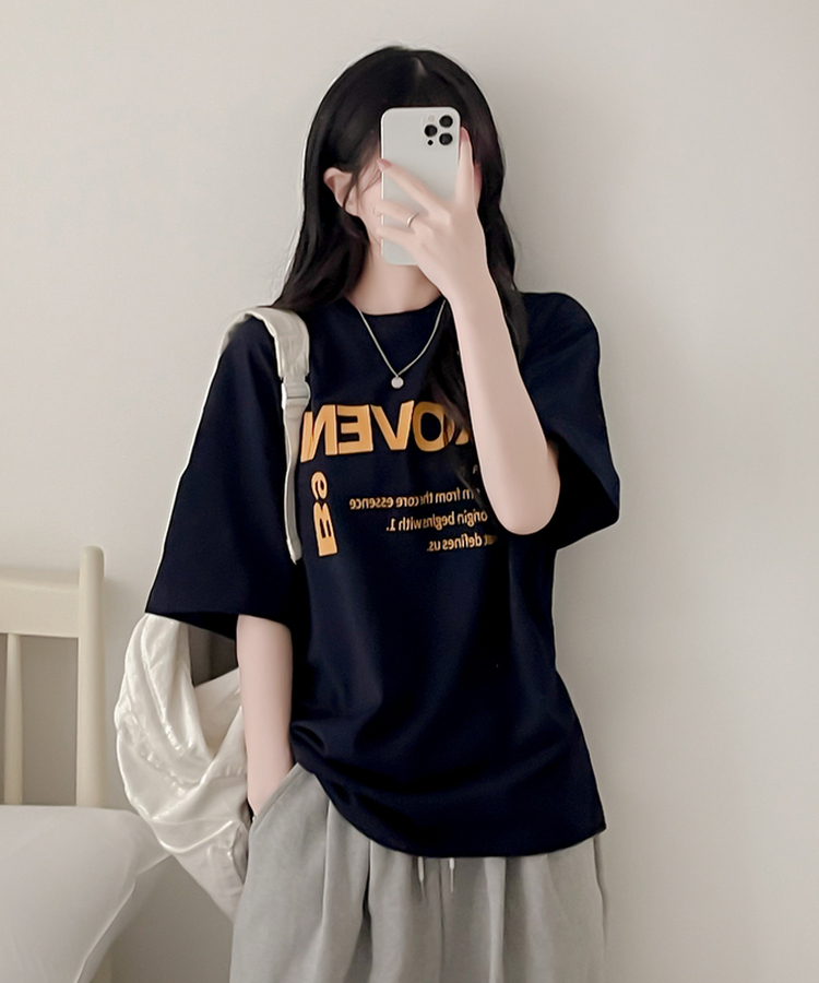 カジュアルレタリング半袖Tシャツ NAVY