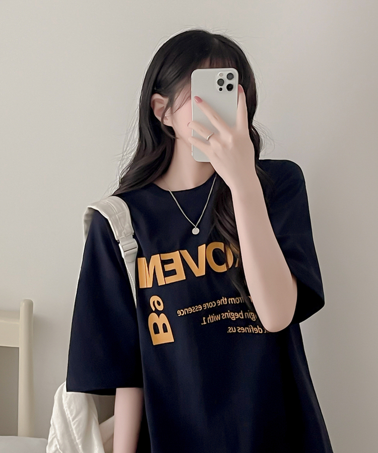 カジュアルレタリング半袖Tシャツ NAVY