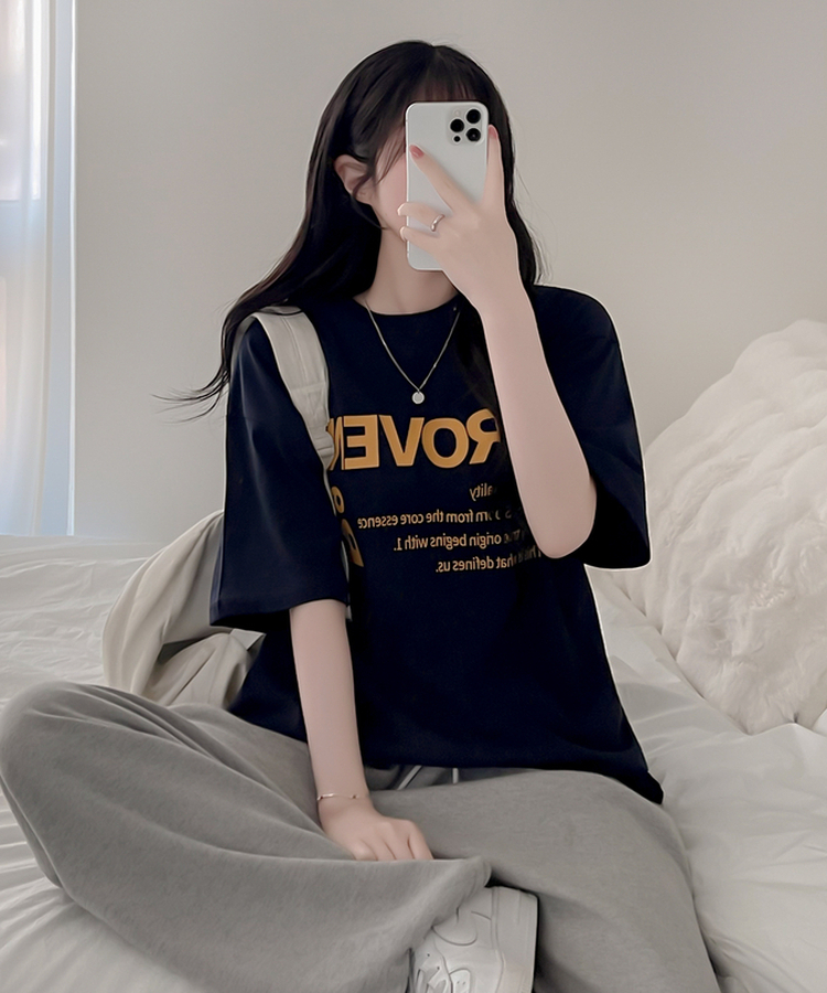 カジュアルレタリング半袖Tシャツ NAVY