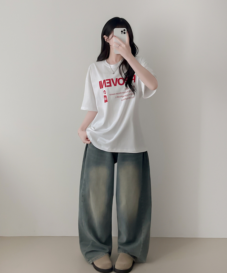 カジュアルレタリング半袖Tシャツ WHITE