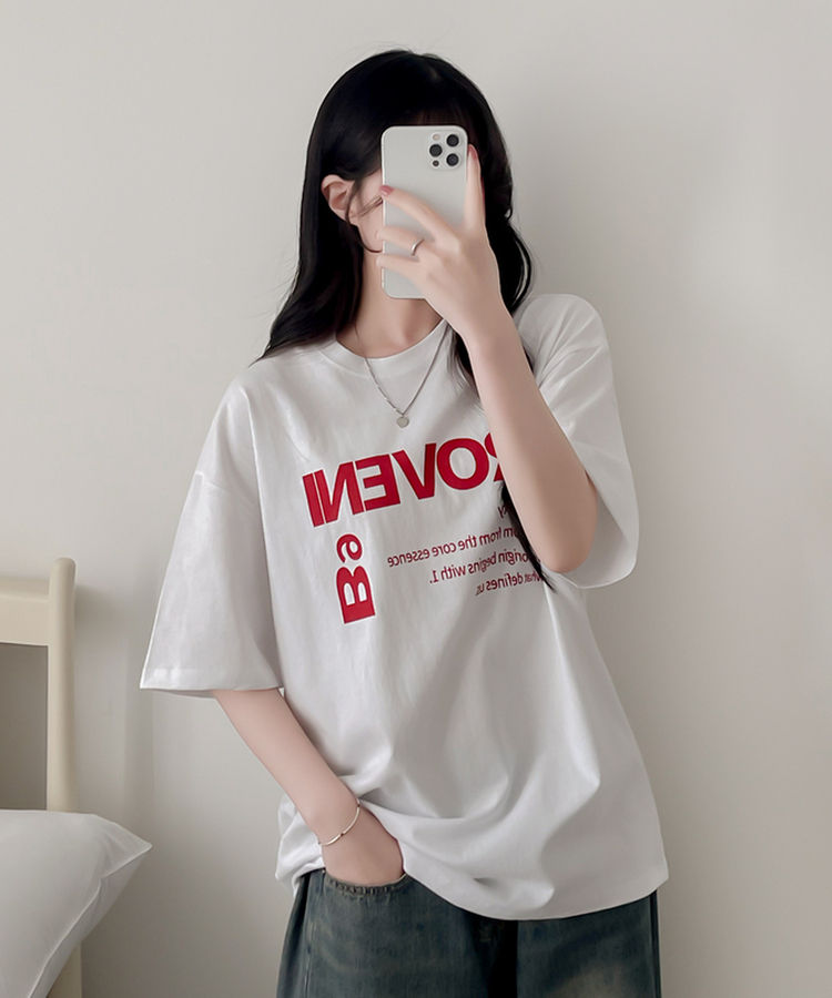 カジュアルレタリング半袖Tシャツ WHITE