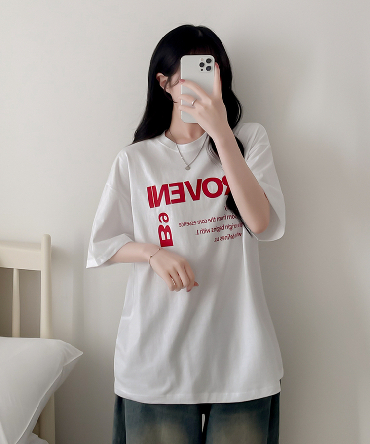 カジュアルレタリング半袖Tシャツ WHITE