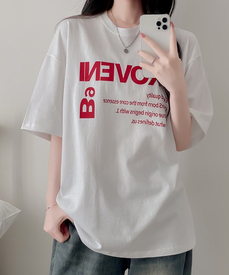 カジュアルレタリング半袖Tシャツ WHITE