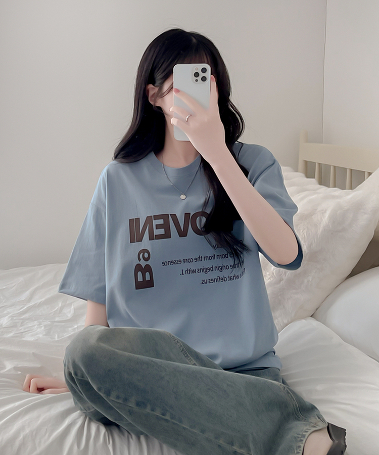 カジュアルレタリング半袖Tシャツ SKY BLUE