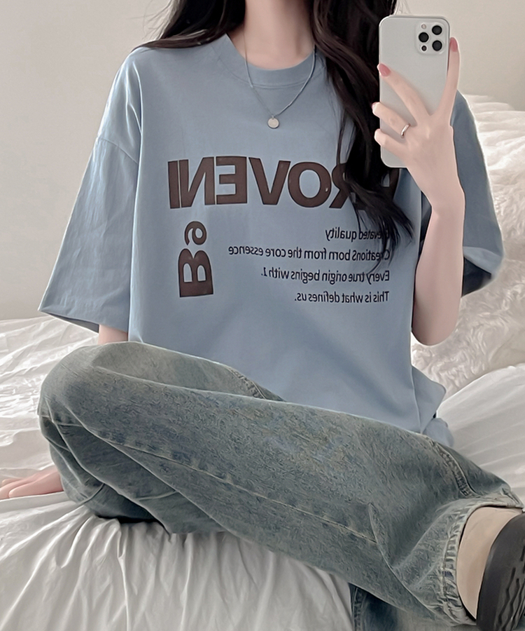 カジュアルレタリング半袖Tシャツ SKY BLUE