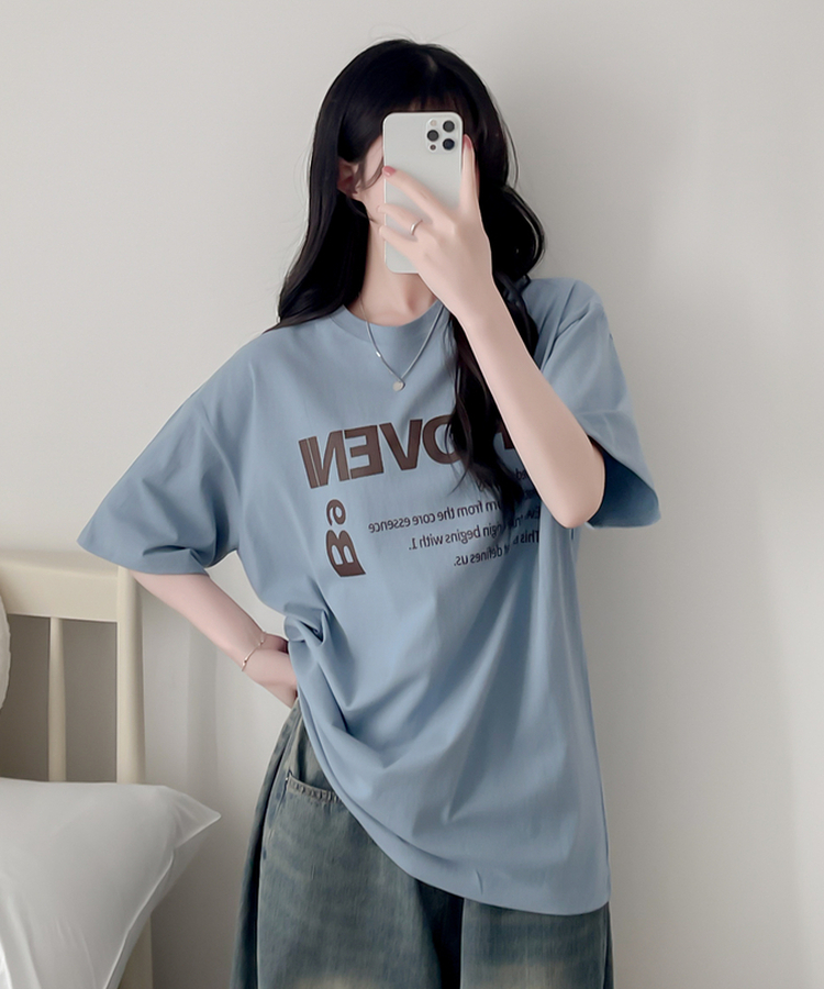 カジュアルレタリング半袖Tシャツ SKY BLUE