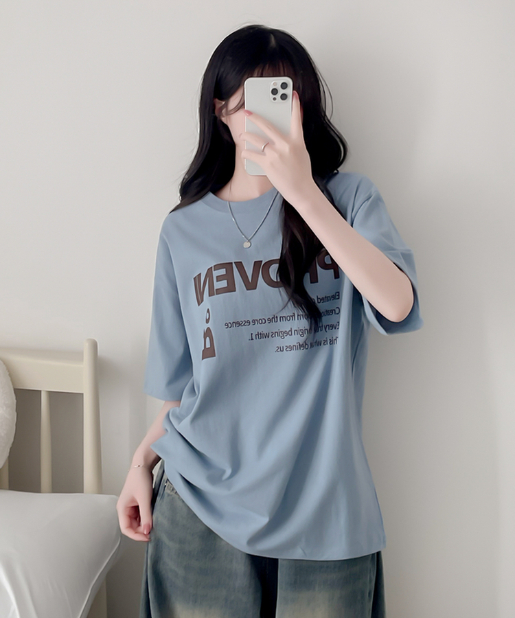 カジュアルレタリング半袖Tシャツ SKY BLUE