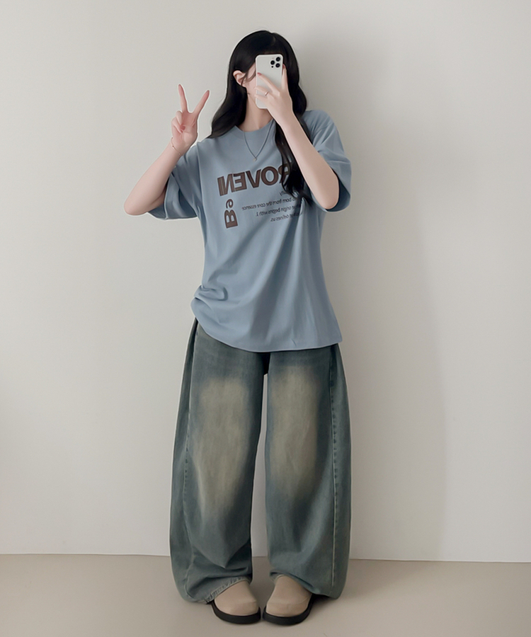 カジュアルレタリング半袖Tシャツ SKY BLUE