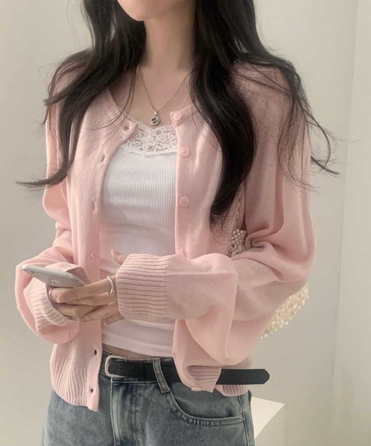 シースルーニットカーディガン(5color) PINK