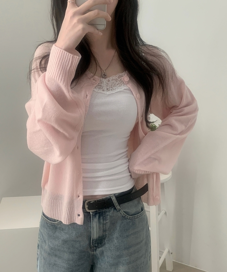 シースルーニットカーディガン(5color) PINK