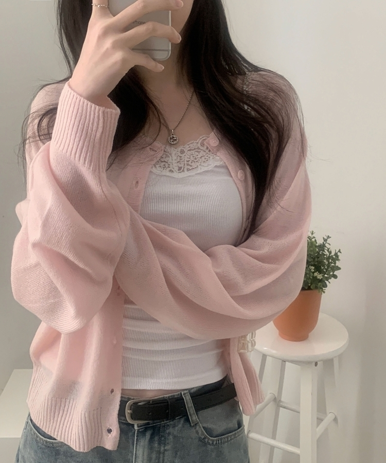 シースルーニットカーディガン(5color) PINK