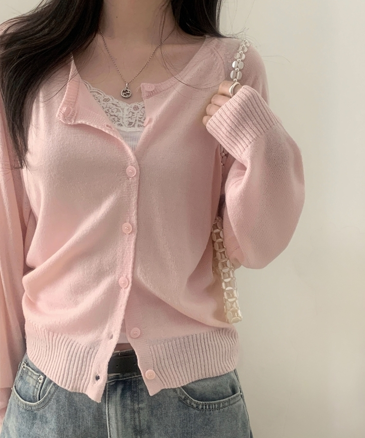 シースルーニットカーディガン(5color) PINK