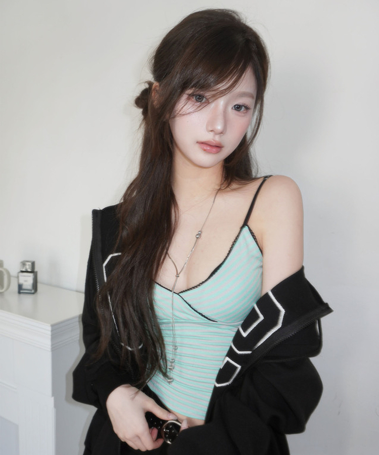 【カップ付き】ポップストライプラップキャミ MINT