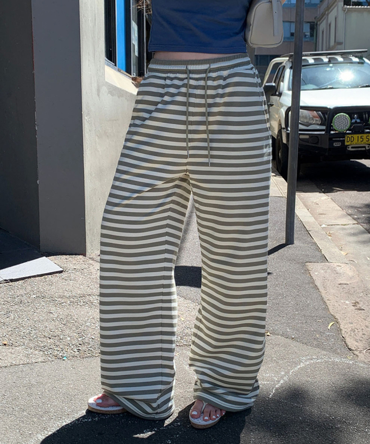 バンディングストライプトレーニングパンツ KHAKI