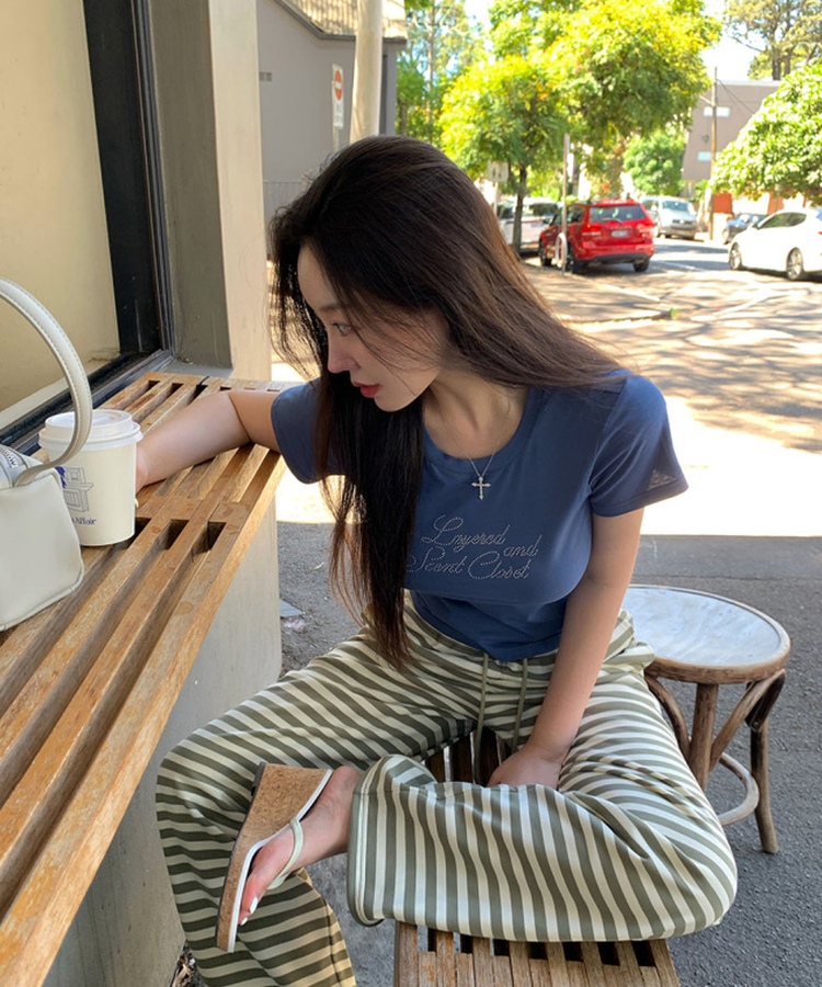 バンディングストライプトレーニングパンツ KHAKI