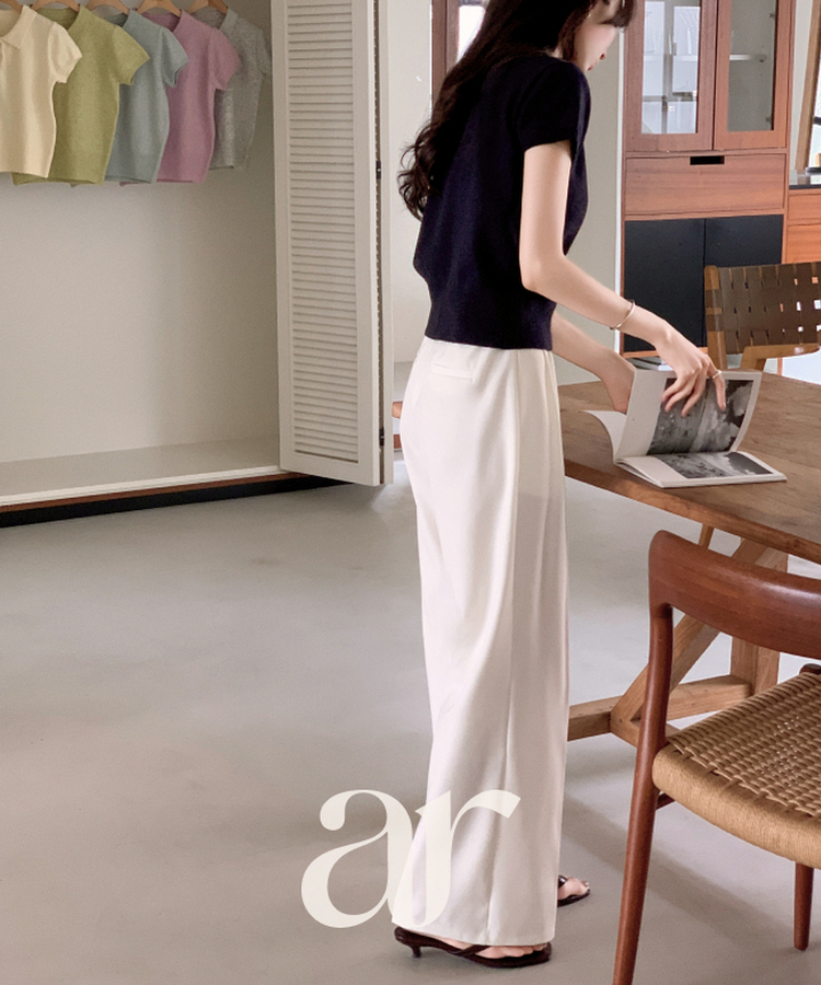 （春ver.／ソフトニット／6colors♥）ボタンカラー 半袖 春ニット NAVY