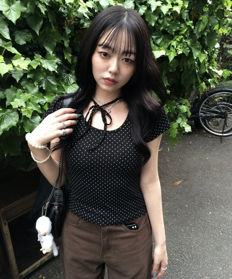 ドットリボンラウンドＴシャツ BLACK