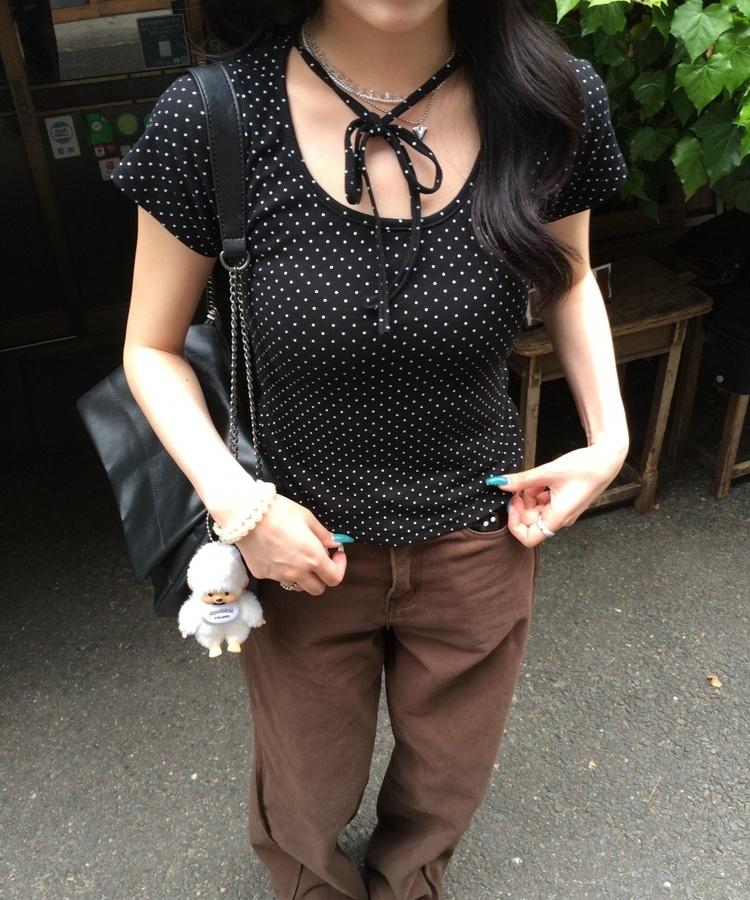 ドットリボンラウンドＴシャツ BLACK