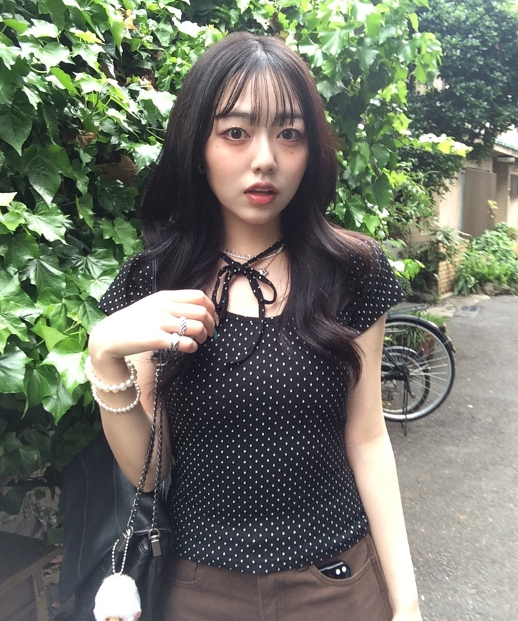 ドットリボンラウンドＴシャツ BLACK