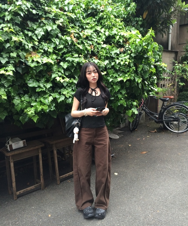 ドットリボンラウンドＴシャツ BLACK