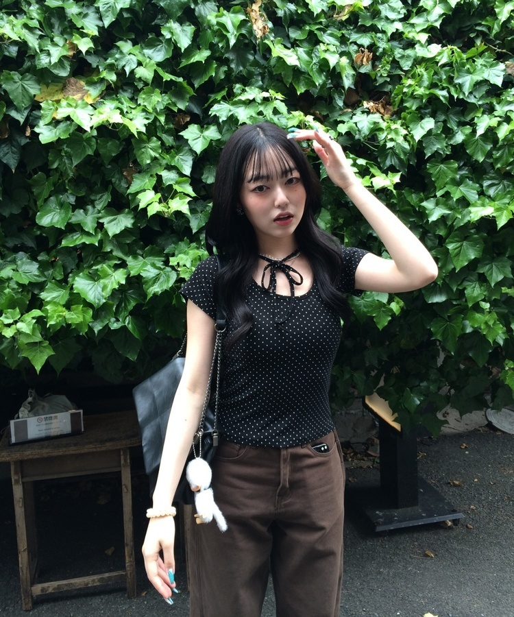 ドットリボンラウンドＴシャツ BLACK
