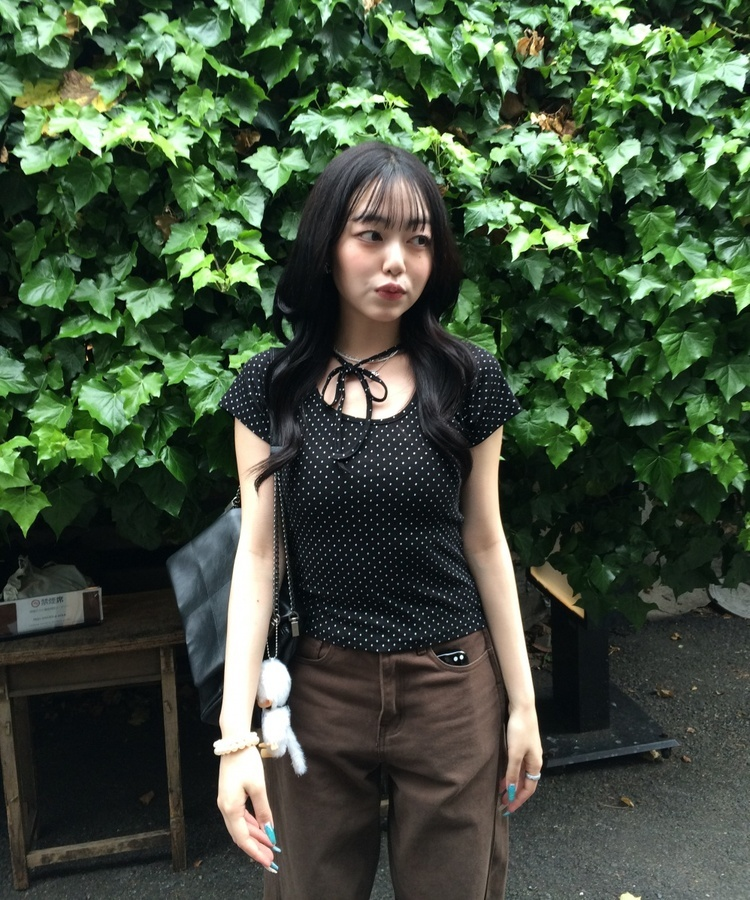 ドットリボンラウンドＴシャツ BLACK