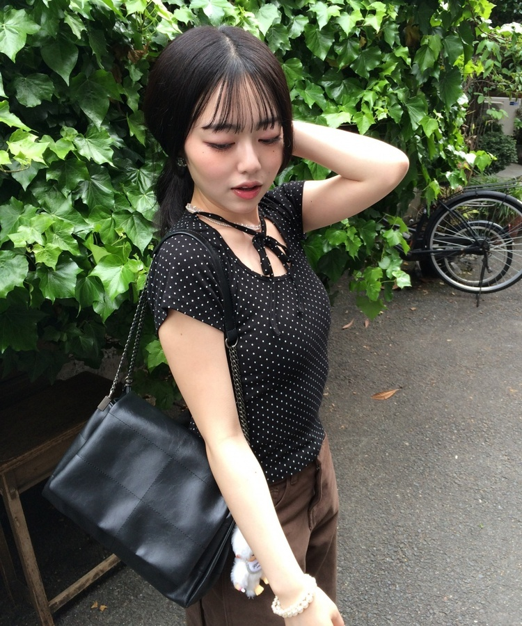 ドットリボンラウンドＴシャツ BLACK