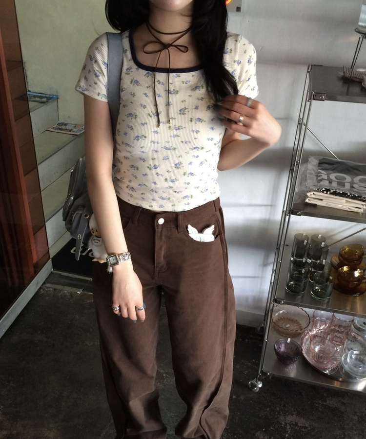 小花柄ナチュラルフィットトップス IVORY