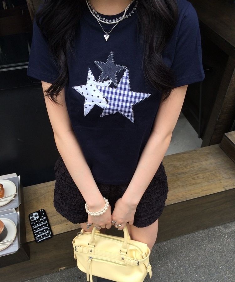 スターパッチワークTシャツ NAVY