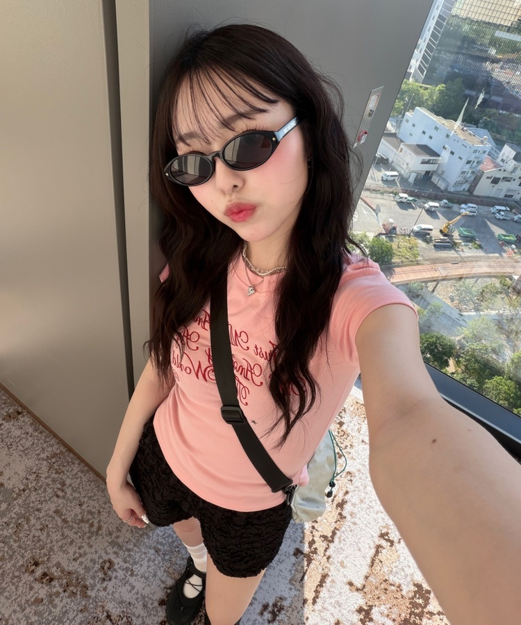 레터링 스타 반팔티 핑크