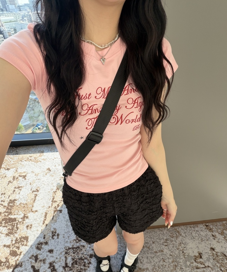 레터링 스타 반팔티 핑크