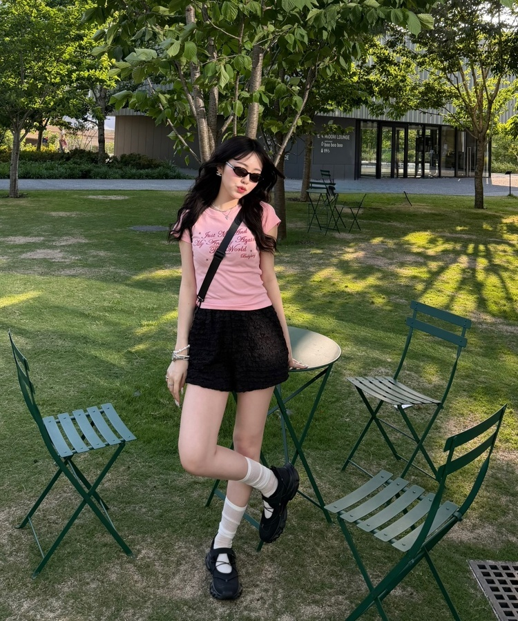 레터링 스타 반팔티 핑크