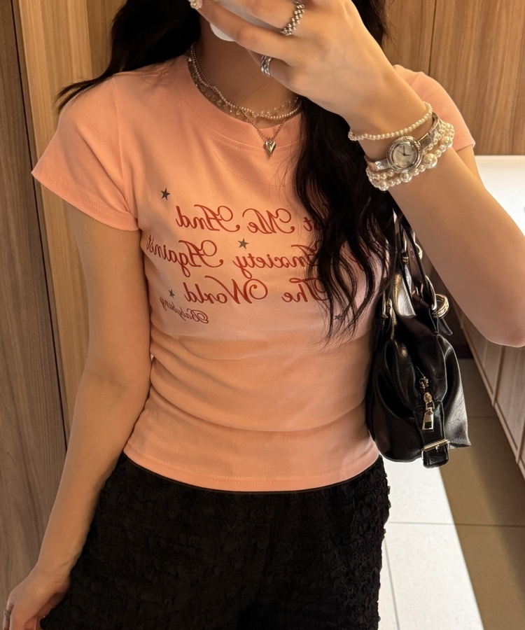 레터링 스타 반팔티 핑크