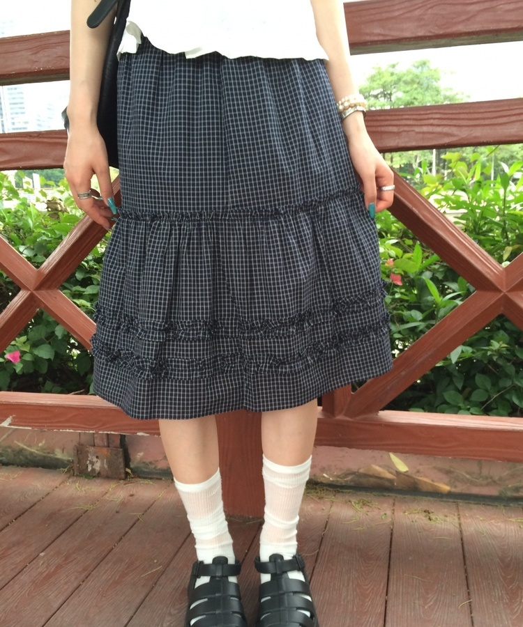 チェックミディスカート NAVY