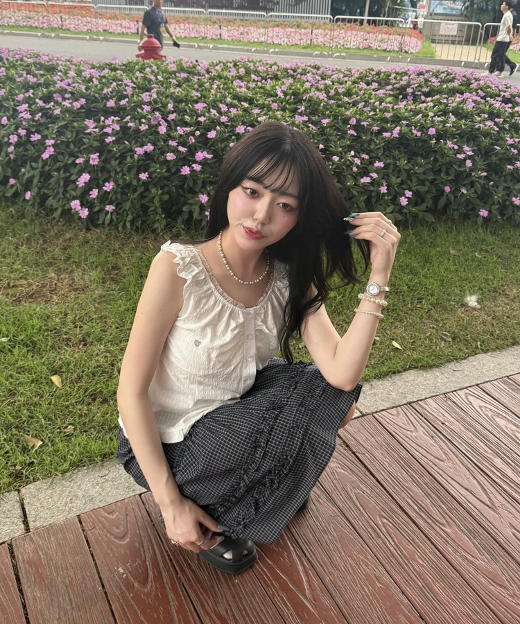 チェックミディスカート NAVY