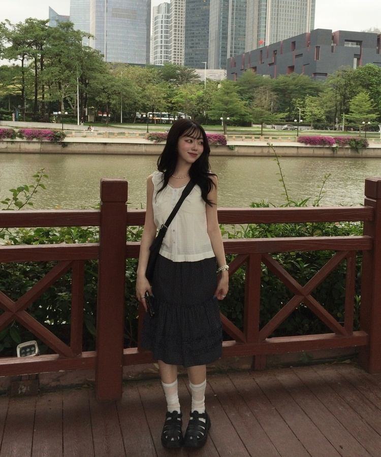 チェックミディスカート NAVY