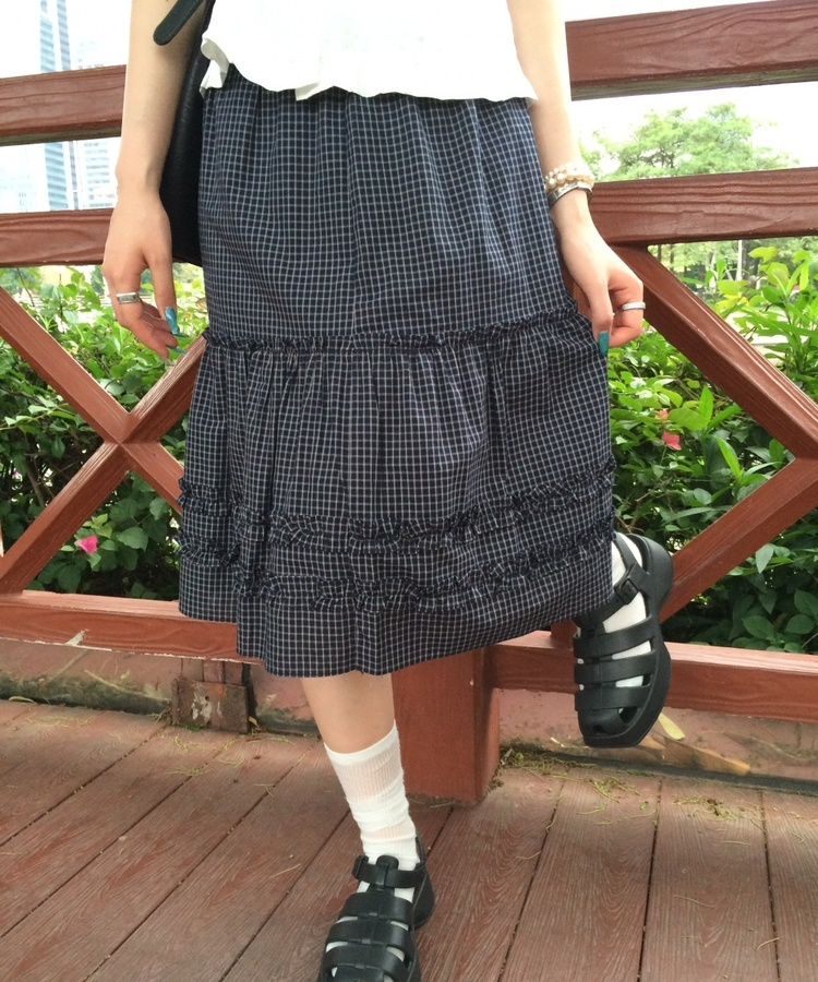 チェックミディスカート NAVY