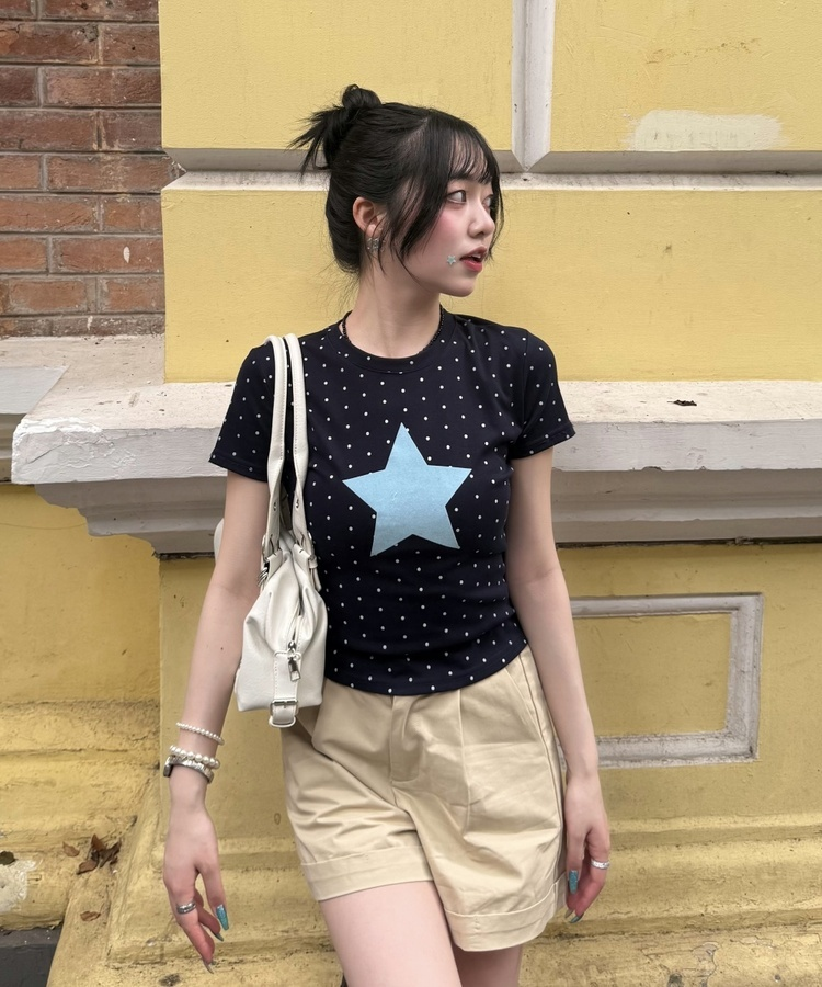 ドットスター半袖Tシャツ NAVY