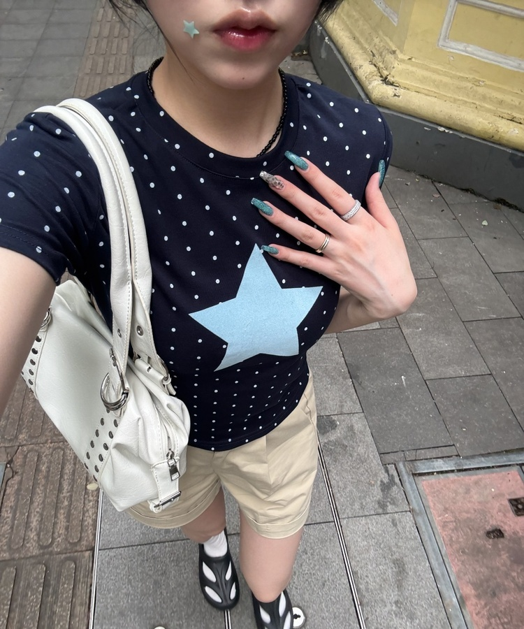 ドットスター半袖Tシャツ NAVY