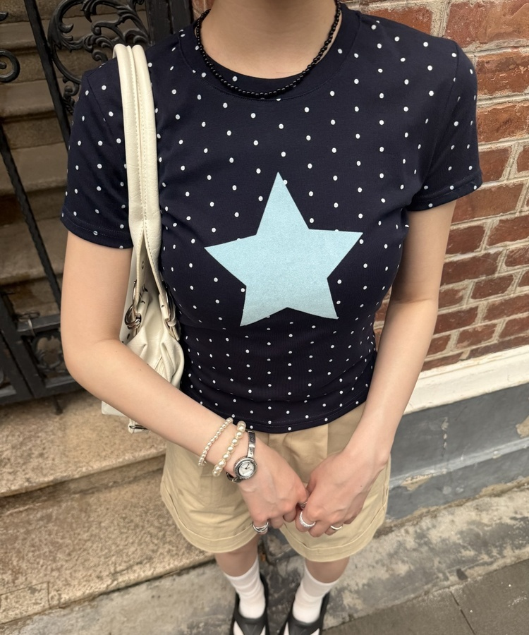 ドットスター半袖Tシャツ NAVY